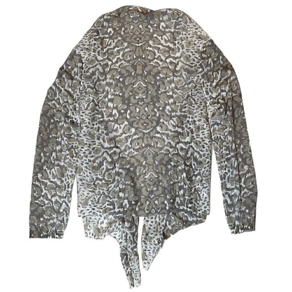 Cullen Neutral Leopard Print Open Front Semi Sheer Long Sleeve Cardigan - Picture 2 of 5